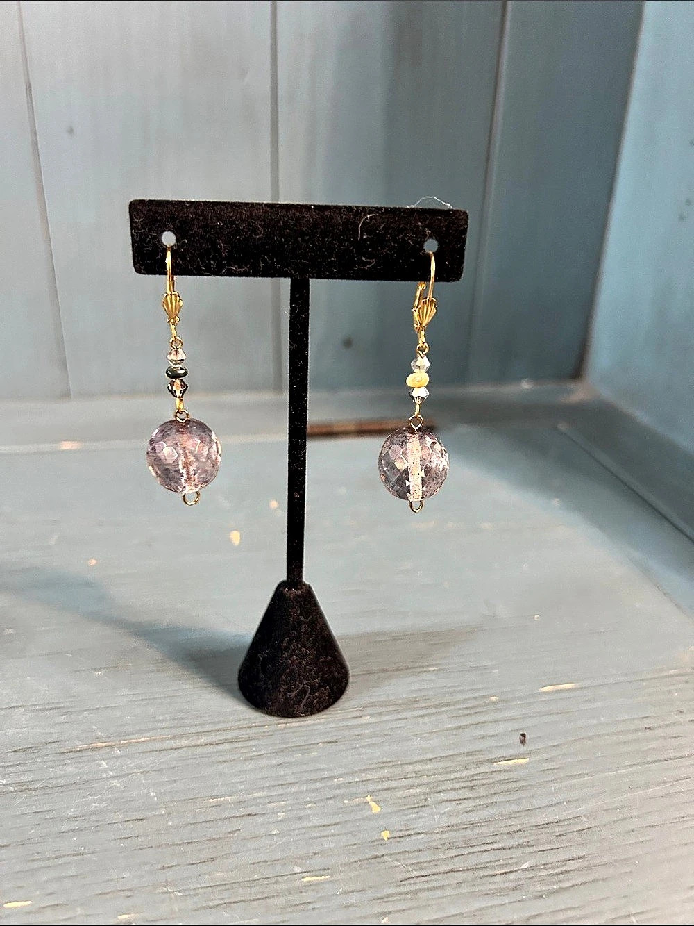 Handmade Purple Beaded Drop Earrings